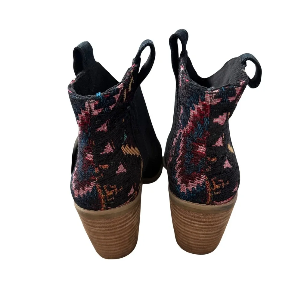 TOMS Marina Black Suede Tapestry Western Ankle Boots OrthoLite Size 6 NEW